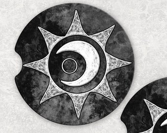 Car Coaster Set, Lunar Moon and Sun, Ceramic Sandstone Absorbent Custom Cup Holder Coaster Inserts, Set of 2