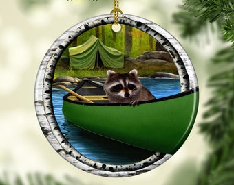 Raccoon Christmas Tree  Ornament, Wildlife Woodlands Themed Porcelain Rustc Decorations