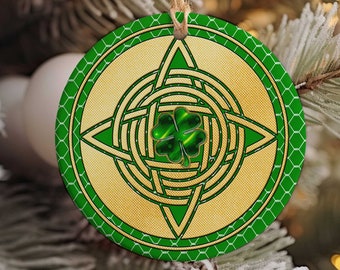 Celtic Shamrock Porcelain Christmas Ornaments - 2.875-inch Round, Lightweight, Unique Designs
