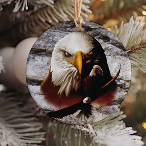 Bald Eagle Christmas Ornament - Porcelain - Wildlife Bird Decorations - Single/Double Sided - Rustic Gifts for Bird Watchers