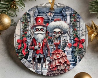 Creepy Christmas Santa Claus Couple Porcelain Christmas Tree Ornament - Gothic Christmas Tree Decorations - Unique Gothic Gifts