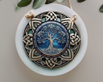 Tree of Life Celtic Shield St. Patrick's Day Mini Signs or Large Ornament - 4.8 inches Round - Wood and Custom Printed Aluminum - Wall Signs