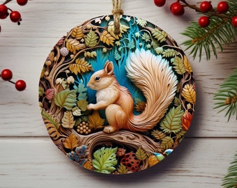 Red Squirrel Porcelain Christmas Tree Ornaments- Forest Animal Decorations - Single or Double Side Print - Unique Gifts for Animal Lovers