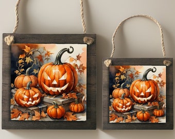 Halloween Wall Door Sign - Large Wood Ornaments - Wood and Aluminum -  4.8 in OR 8.5 inches - Your Choice - Mini Signs - Autumn Home Decor