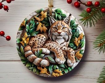 Bobcat Porcelain Christmas Tree Ornaments- Mountain Lion Animal Decorations - Single or Double Side Print - Unique Gifts for Animal Lovers