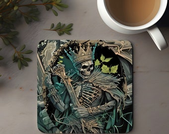 Skull Gothic King Absorbent Sandstone Ceramic Square Coaster Set with Cork Backing for Extra Protection