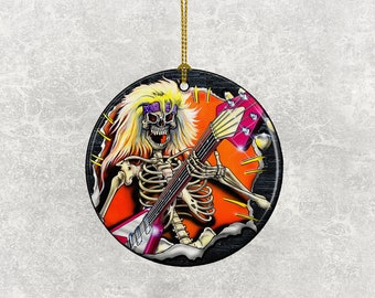 Rock and Roll Christmas Tree Ornament, Metal Head Skull Electric Guitar Christmas Tree Decorations