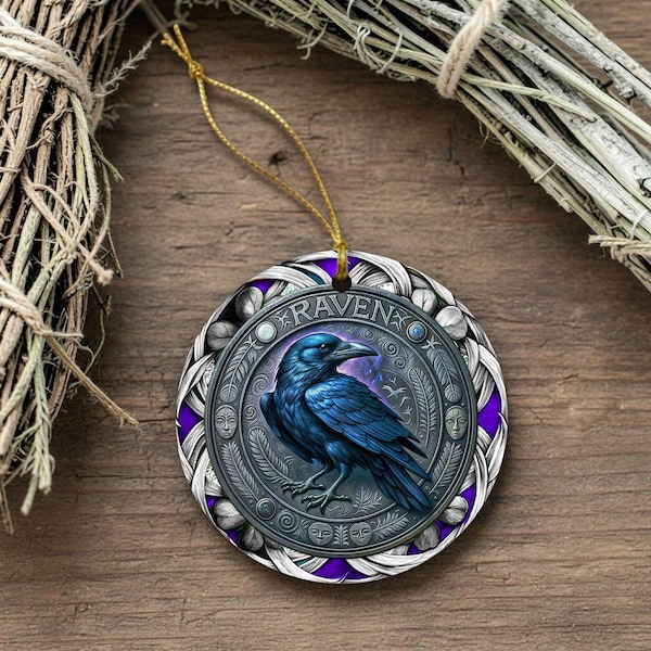 Raven Spirit Animal Christmas Ornament - Spiritual Totem Gift, Crow Symbolism, Pagan & Celtic Decor