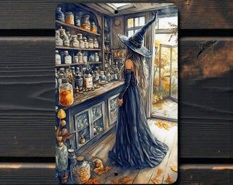 Halloween Witch Apothecary Metal Sign - Rustic Fall Decor, 8x12