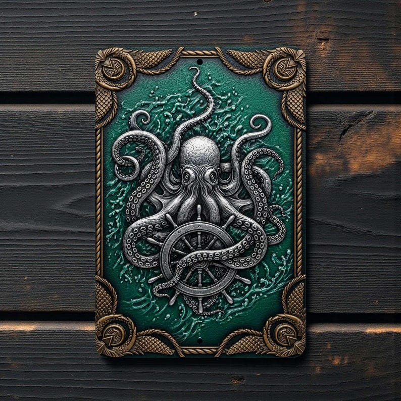 Octopus Kraken Metal Sign 8x12 Aluminum 2D Nautical Wall Art Coastal Ocean Decor Bild 3