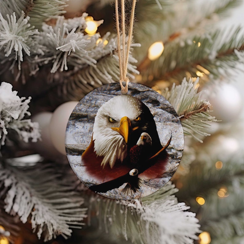 Bald Eagle Christmas Ornament - Porcelain - Wildlife Bird Decorations - Single/Double Sided - Rustic Gifts for Bird Watchers