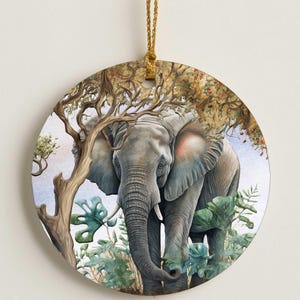 Elephant Christmas Ornament – Ceramic Wildlife Tree Decor, Safari Jungle Animal Gift for Nature Lovers