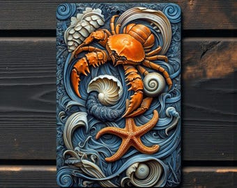 Crab Sea Life Metal Wall Sign – Coastal Nautical Beach Decor, 8x12 Aluminum Print