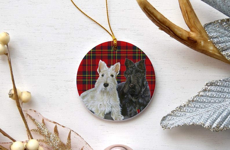 Scottish Terrier Dog Porcelain Christmas Tree Ornament Pet Keepsake Gifts Holiday Tree Decoration Dog Lover Gift Single/Double Sided image 2