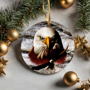 Bald Eagle Christmas Ornament Porcelain Wildlife Bird Decorations Single/Double Sided Rustic Gifts for Bird Watchers image 2