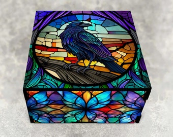 Gothic Raven Decorative Stash Box, Laser Cut Wood, Jewelry Box, Trinket Box, Unique Gothic Home Decor and Gifts - Can Be Personalized