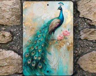 Peacock Metal Sign – 8x12 Colorful Bird Wall Decor - Indoor Outdoor Floral Garden Aluminum Art