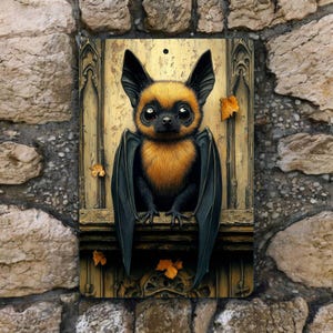 Fall Bat Metal Sign- Spooky Gothic Halloween Wall Decor