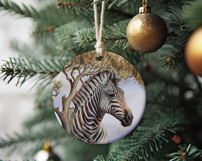 Zebra Porcelain Christmas Tree Ornament,  African Wildlife, Wild Safari Themed Decorations - Single/Double side Print- Zookeeper Gifts