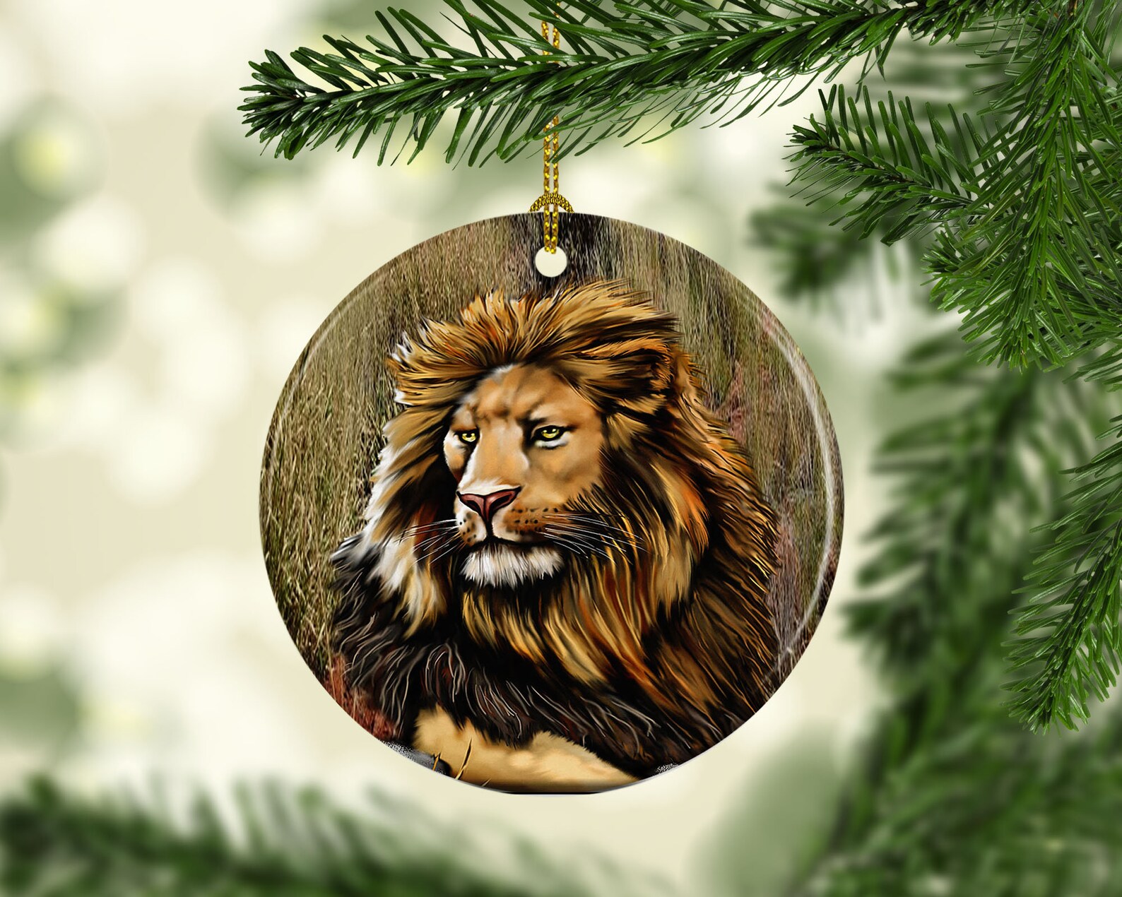 Porcelain Lion Christmas Tree Ornament Wildlife Christmas Etsy