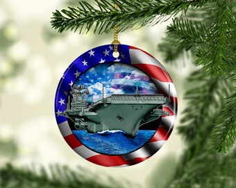 Porcelain US Navy Custom Christmas Tree Ornament, USA Aircraft Carrier Xmas Ornaments