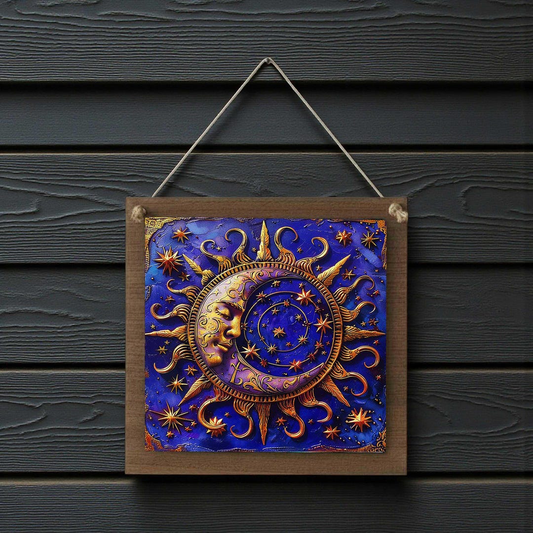 Sun and Moon Crescent Wood Sign Celestial Wall Art Large 8.5 Inch - Etsy