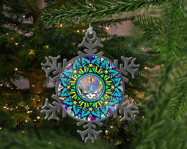 Pewter Dead Head Snowflake Christmas Tree Ornament Unique Gift