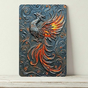 Phoenix Metal Wall Sign – 8x12 Firebird Fantasy Decor, Mythical Wall Art 2D