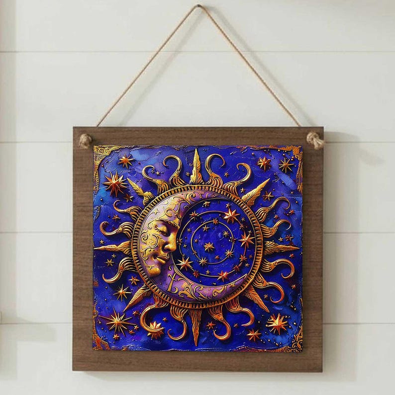 Sun and Moon Crescent Wood Sign Celestial Wall Art Large 8.5 Inch - Etsy