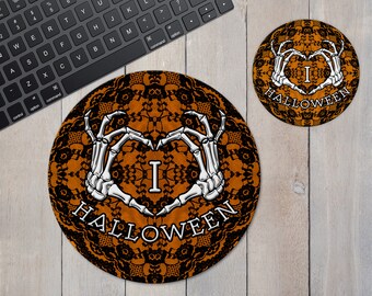 Halloween Mousepad and Ceramic Coaster Home Office or Dorm Room Desk Gift Set