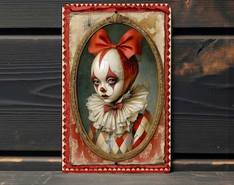 Creepy Circus Clown Metal Wall Sign, 8x12 Gothic Carnival Victorian Decor