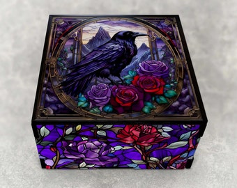 Gothic Raven Decorative Stash Box, Laser Cut Wood, Jewelry Box, Trinket Box, Unique Gothic Home Decor Gifts - Personalized/Non Personalized