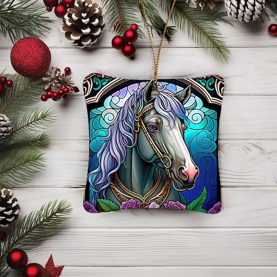 Carousel Horse Christmas Tree Ornament - Porcelain Ornaments - Large 3x3 inches square with a curvy silhouette - Unique Keepsake Gifts