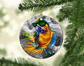 Porcelain Parrot Margarita Christmas Tree Ornament Beach Ocean Island Themed Custom Christmas Ornaments
