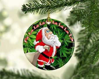 Porcelain Marijuana Santa Custom Christmas Tree Ornaments // Unique Gifts // Christmas Gifts // Pot Leaf // Holiday Decorations