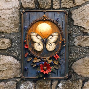 Celestial Moth Moon Metal Sign – Witchy Lunar Wall Art, 8x12 Aluminum Decor