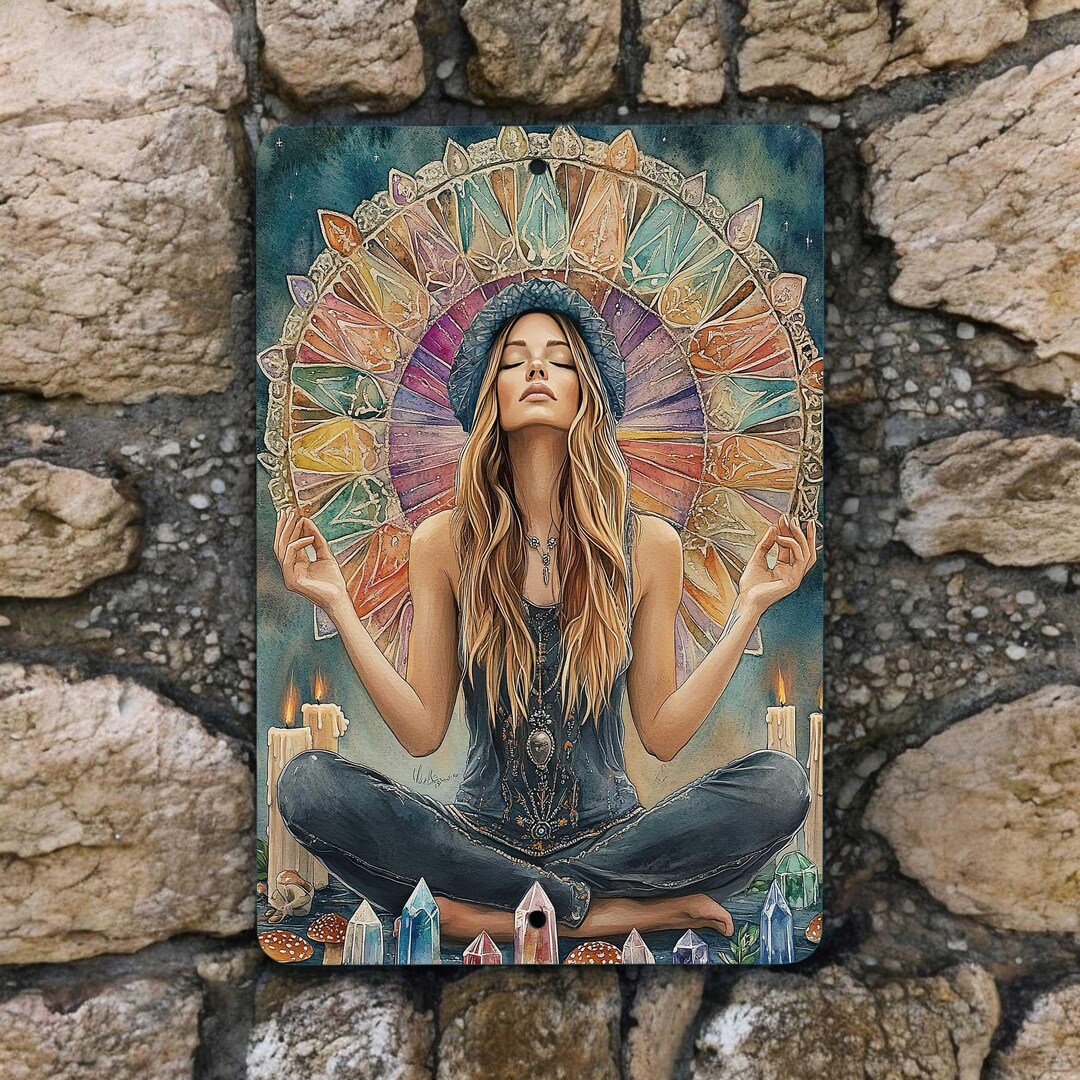 Yoga Meditation Metal Wall Sign | 8x12 Inch Spiritual Boho Decor With ...