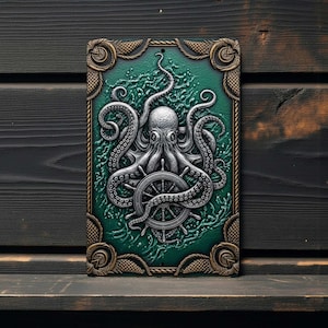 Octopus Kraken Metal Sign 8x12 Aluminum 2D Nautical Wall Art Coastal Ocean Decor Bild 1