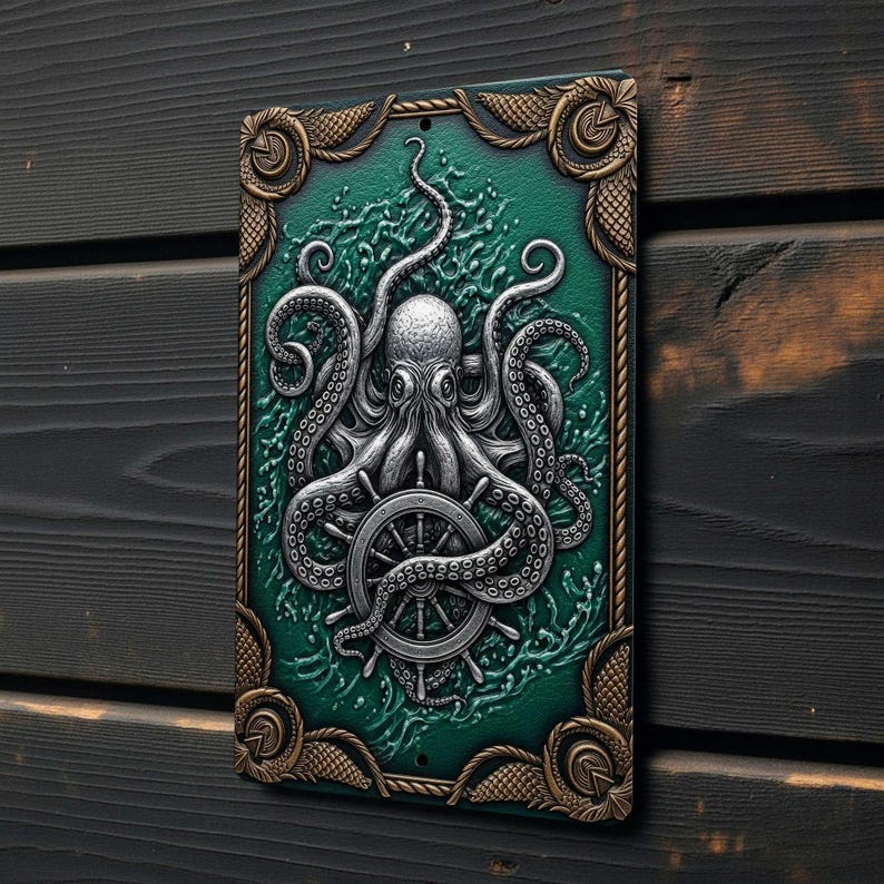 Octopus Kraken Metal Sign 8x12 Aluminum 2D Nautical Wall Art Coastal Ocean Decor Bild 2