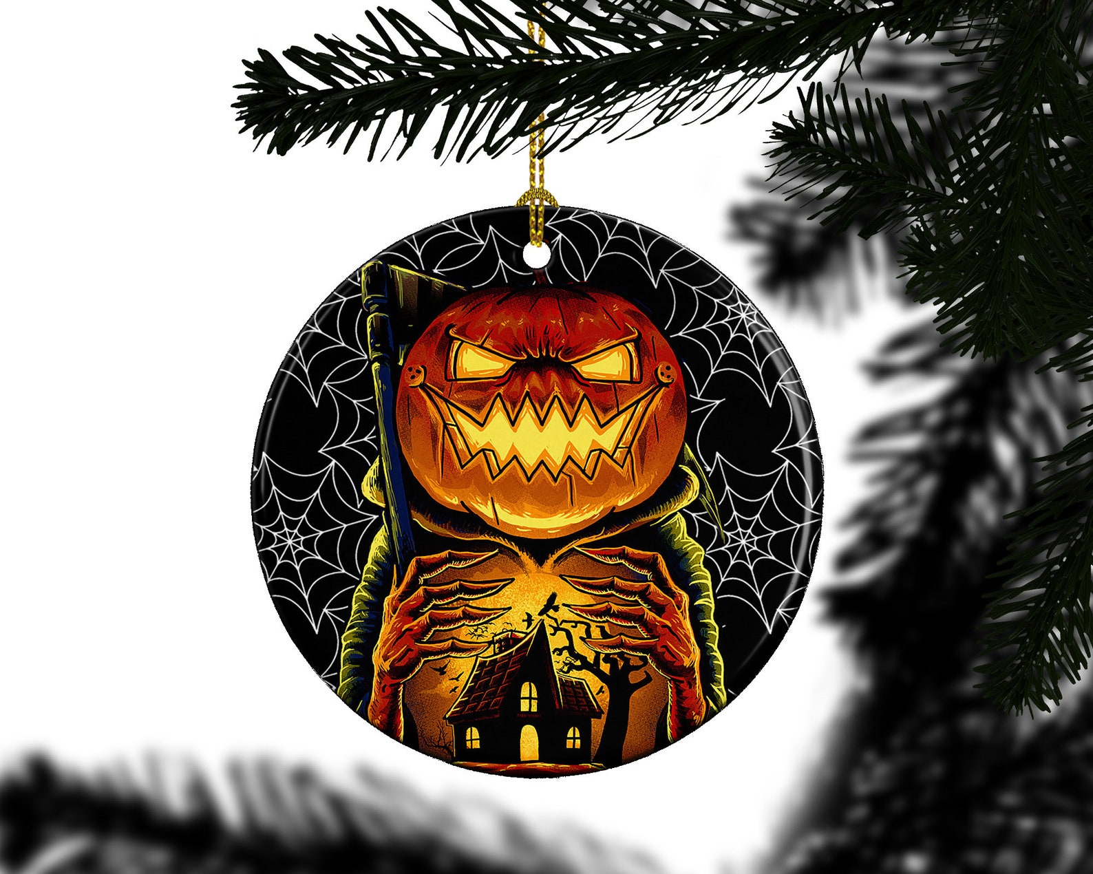 Porcelain Creepy Pumpkin Jack O Lantern Tree Ornaments Etsy