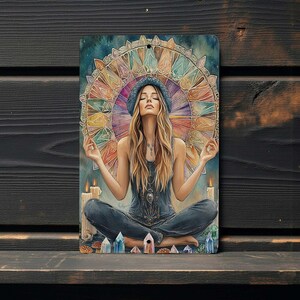 Yoga Meditation Metal Wall Art | Boho Crystal Mandala Decor