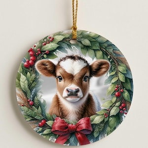 Baby Cow Christmas Ornament- Farm Animal Holiday Decor