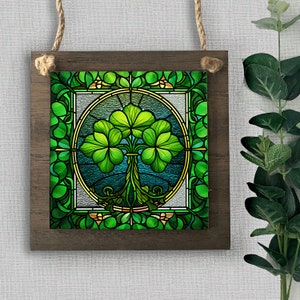 St. Patrick's Day Mini Wood Sign Ornaments - Stained Glass Themed Shamrocks - Wreath and Wall Signs - Mini Wall Plaques - Custom Printed