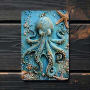 Octopus Metal Wall Sign 8x12", Nautical Decor for Ocean Lovers & Coastal Homes