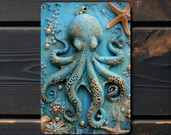 Octopus Metal Wall Sign 8x12", Nautical Decor for Ocean Lovers & Coastal Homes