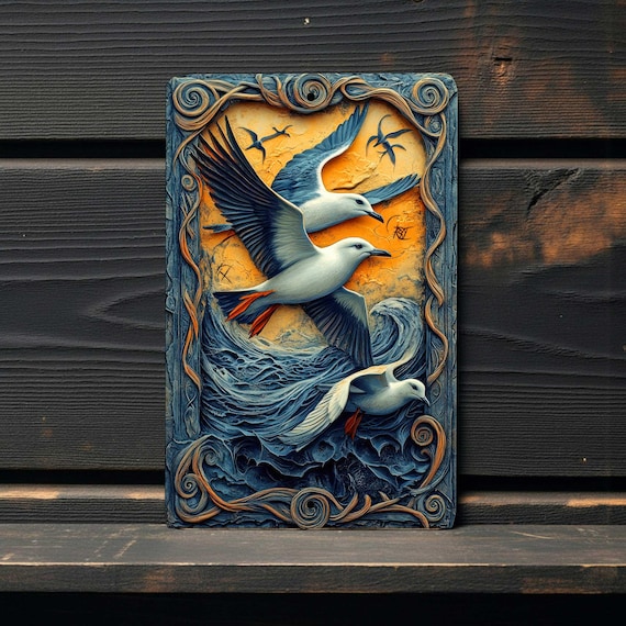 Seagull Ocean Bird Metal Wall Sign – Coastal Beach House Decor, 8x12 Aluminum Art