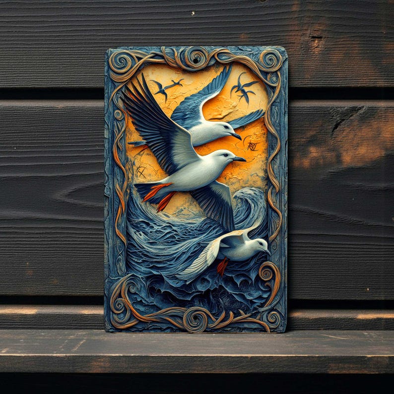 Seagull Ocean Bird Metal Wall Sign – Coastal Beach House Decor, 8x12 Aluminum Art image 1