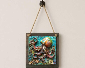 Octopus Sign - Small Wall or Window Hanging Decor 4.8inch