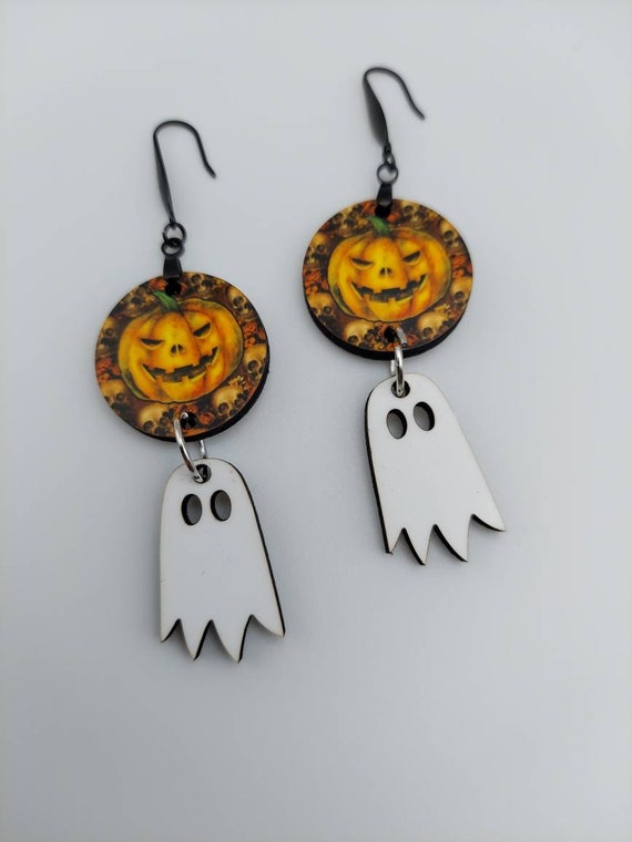 Pumpkin Ghost Dangle Earrings Halloween Costume All Hallows - Etsy