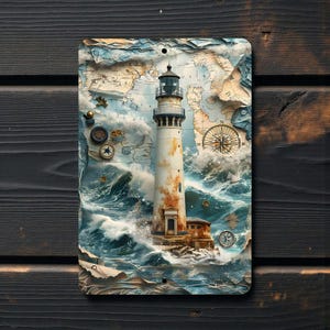 Lighthouse Metal Sign - Nautical Ocean Decor - Coastal 8x12 Aluminum Wall Art